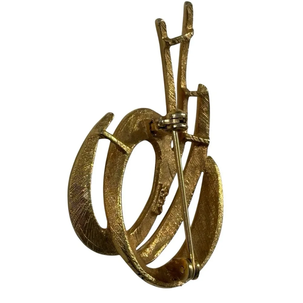 Vintage‎ Coro Brooch Pin Gold Tone Abstract Brushed Polished Swirl Modernist MCM